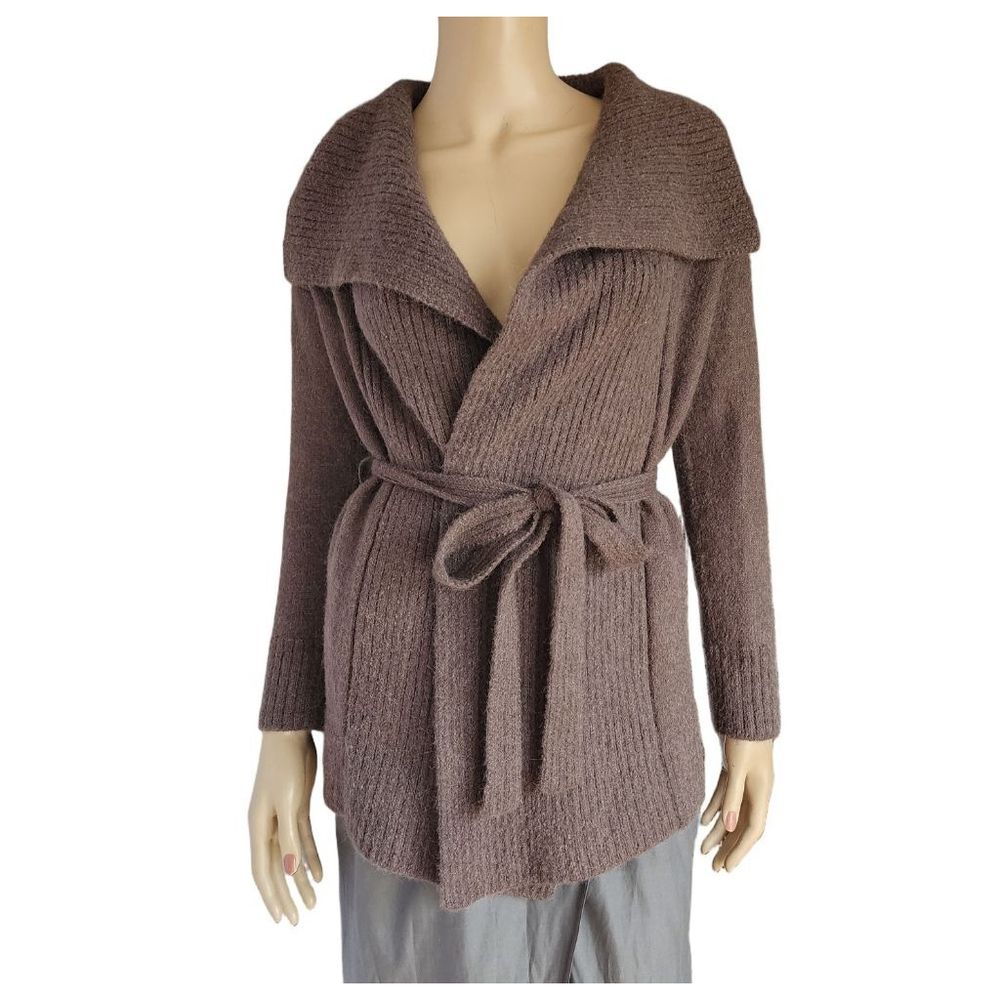 PERUVIAN CONNECTION Brown Alpaca Shawl Collar Belted Cardigan M